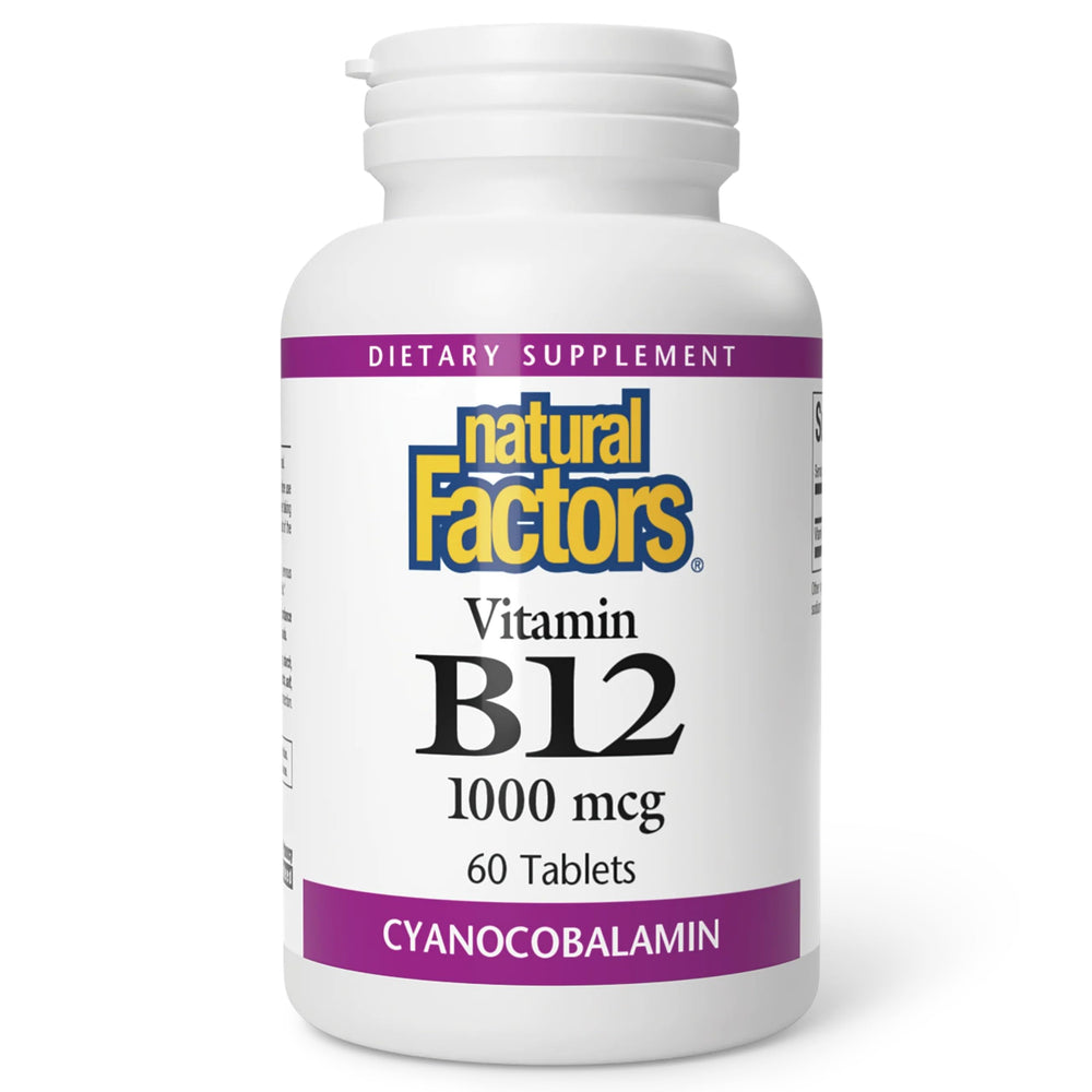 Natural Factors Vitamin B12 Cyanocobalamin 1000 mcg tablets front view showing the packaging.