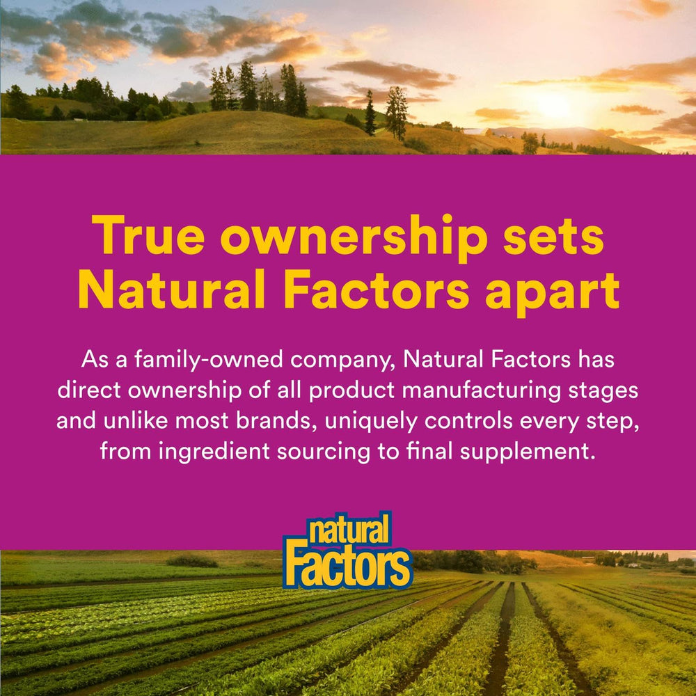 Natural Factors B12 third-party certified for purity.