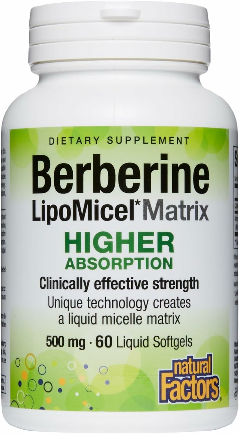 Natural Factors Berberine Lipomicel bottle front for gluten-free daily metabolic support.