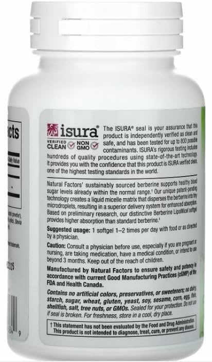 Natural Factors Berberine Lipomicel capsules pour demonstrates easy daily dosing.