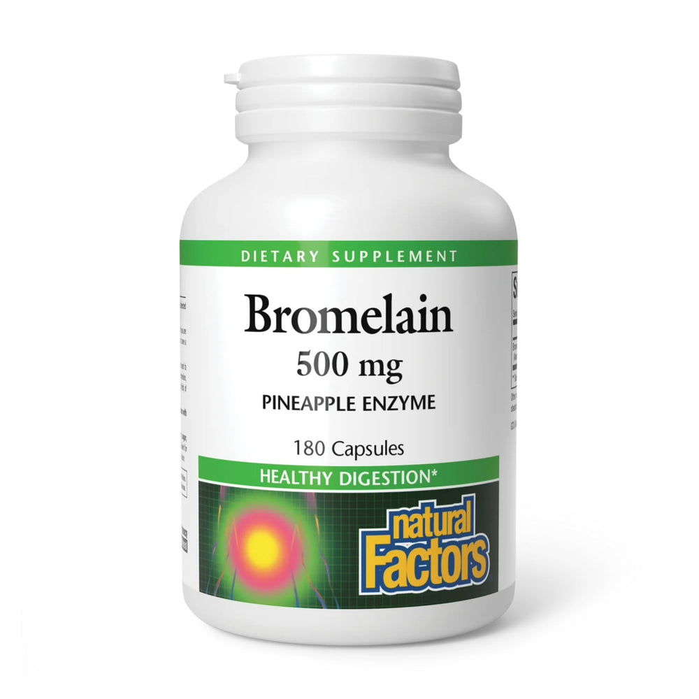 Natural Factors Bromelain 500 mg capsule close-up highlighting digestive support