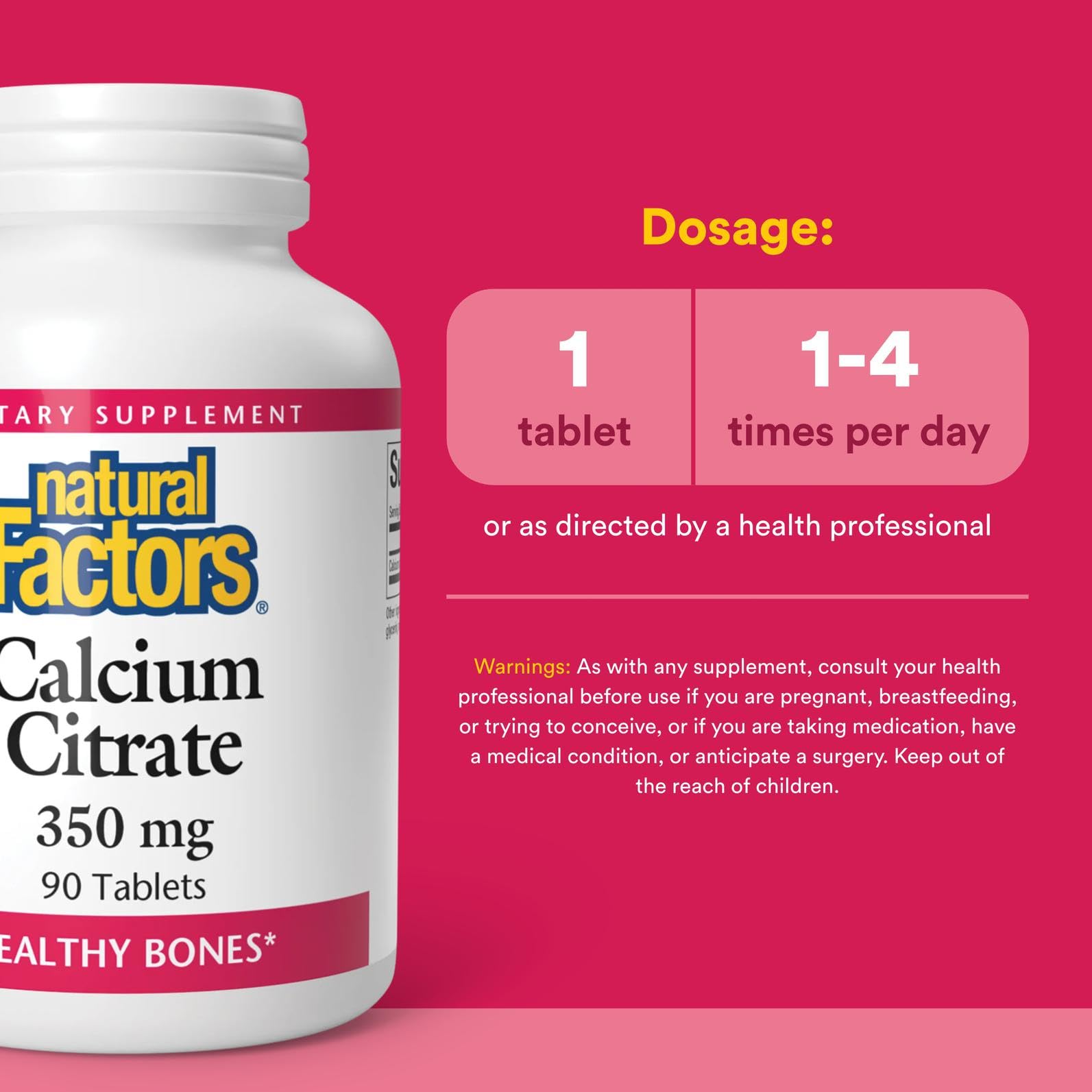 Natural Factors calcium citrate dosage portion highlights daily serving.