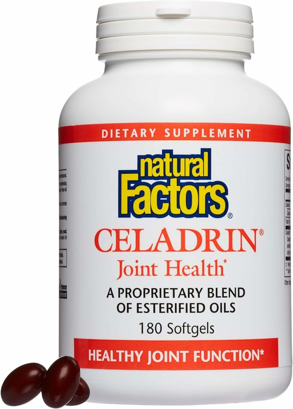 Natural Factors Celadrin bottle front promoting joint support for daily activity.