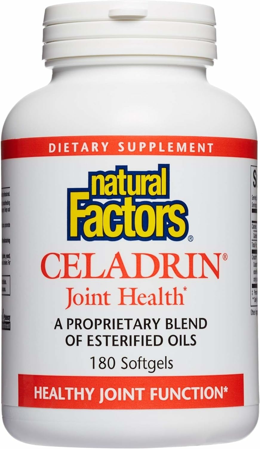 Natural Factors Celadrin non-GMO and gluten-free label indicating clean formulation.