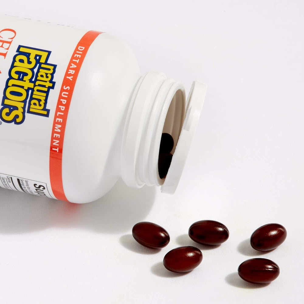 Natural Factors Celadrin softgels close-up demonstrating easy-to-swallow capsules.