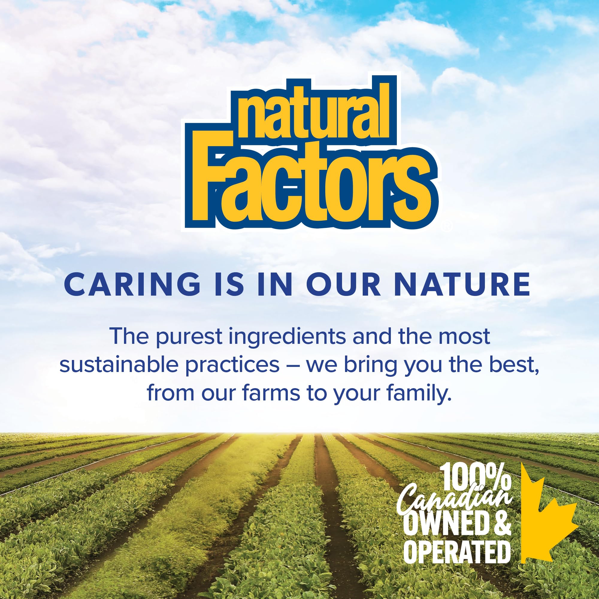 Natural Factors con certificado de terceros, garantiza pureza y potencia.