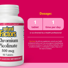 Natural Factors chromium picolinate bottle on shelf highlights packaging and purity cues.