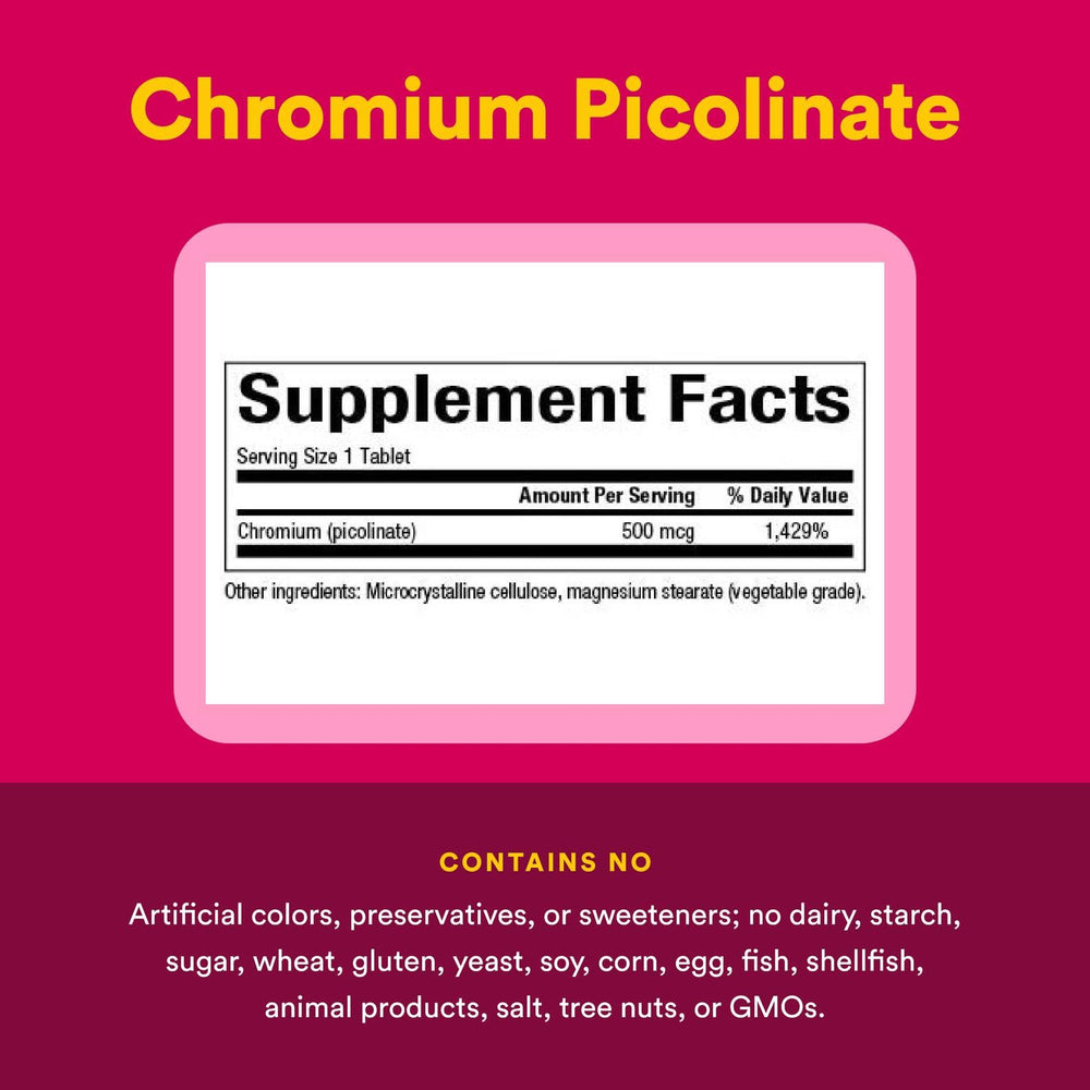 Natural Factors chromium picolinate label shows ingredients and quality assurances for trust.