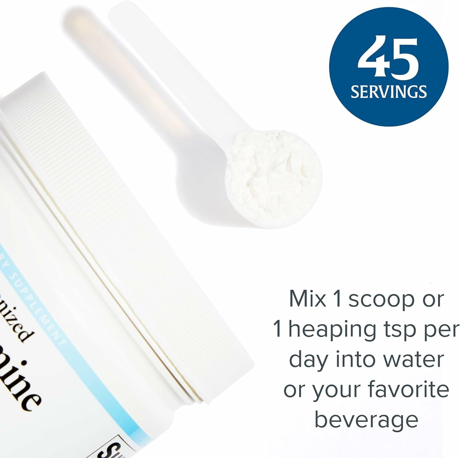 Natural Factors closeup of glutamine powder texture for potent daily support.