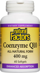 Natural Factors Coenzyme Q10 softgels bottle displayed for easy daily energy support.