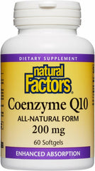 Natural Factors CoQ10 softgels in bottle support energy production.
