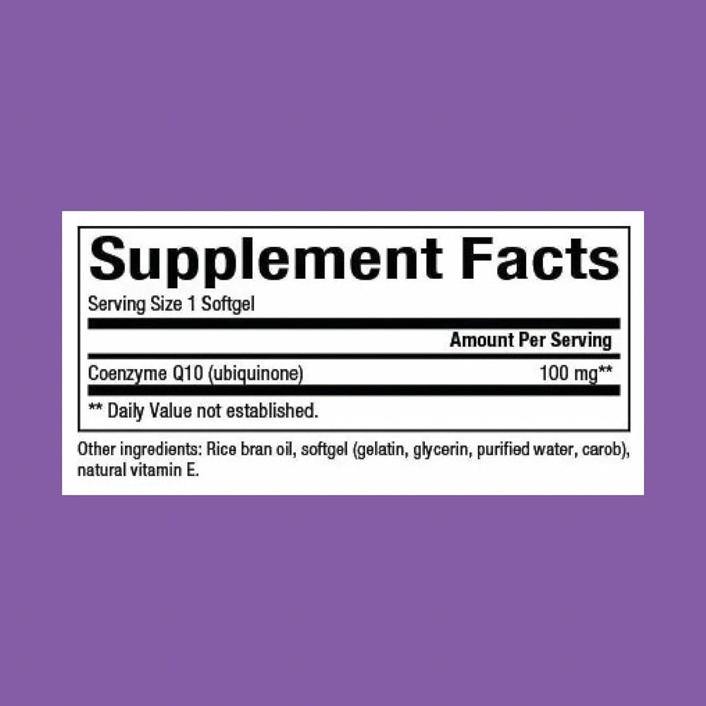 Natural Factors CoQ10 softgels close-up showing easy-to-swallow capsules