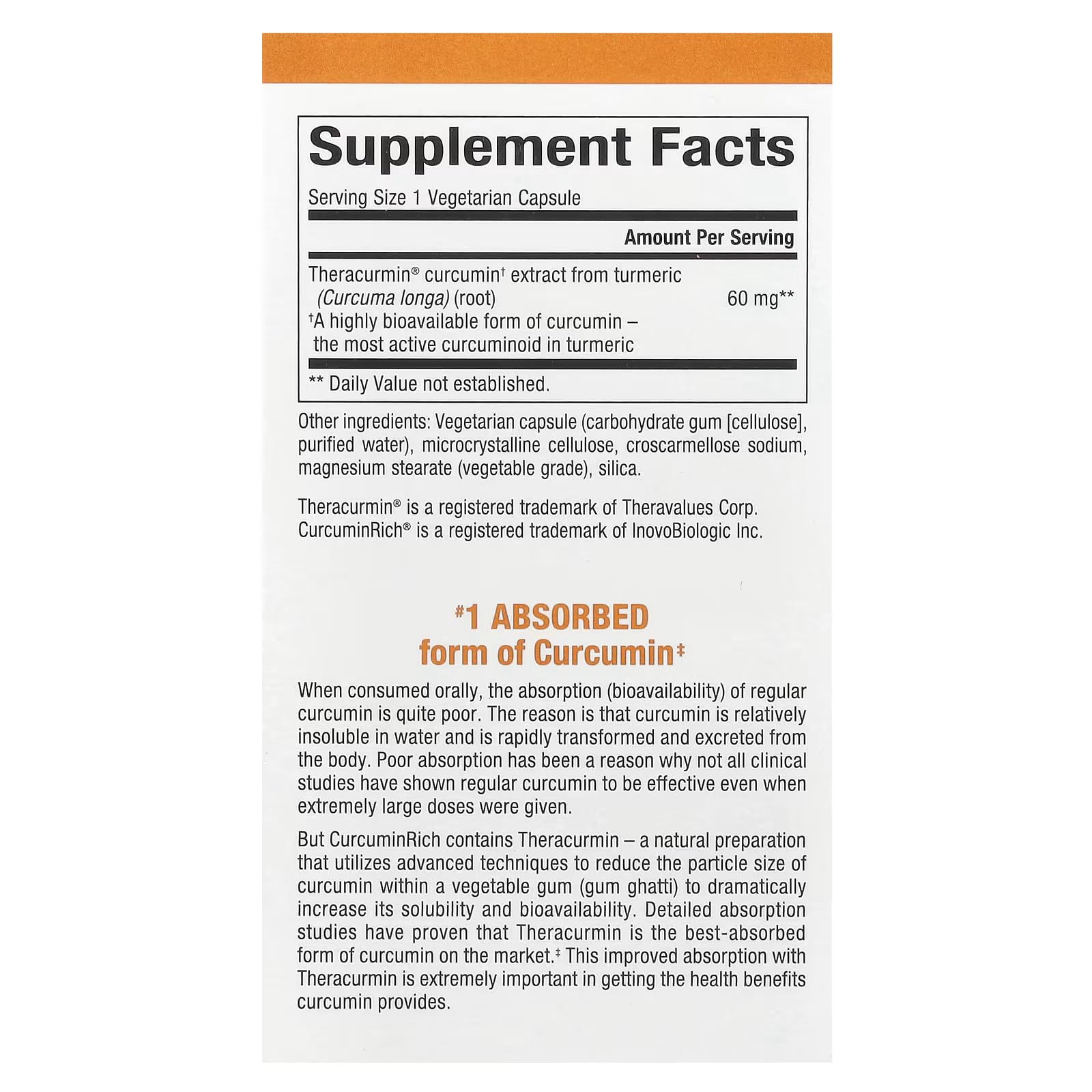 Natural Factors CurcuminRich Theracurmin capsules close-up showing double-strength formula