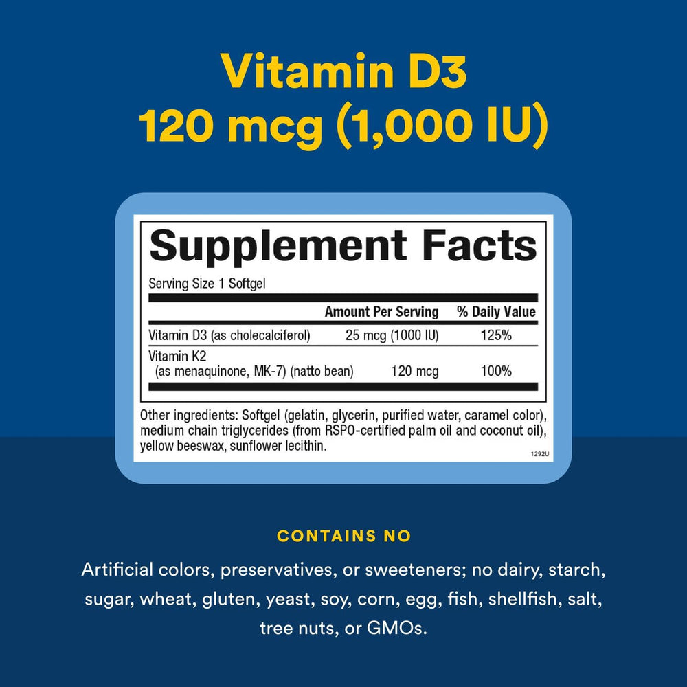 Natural Factors D3 K2 bottle on wood counter for everyday health.
