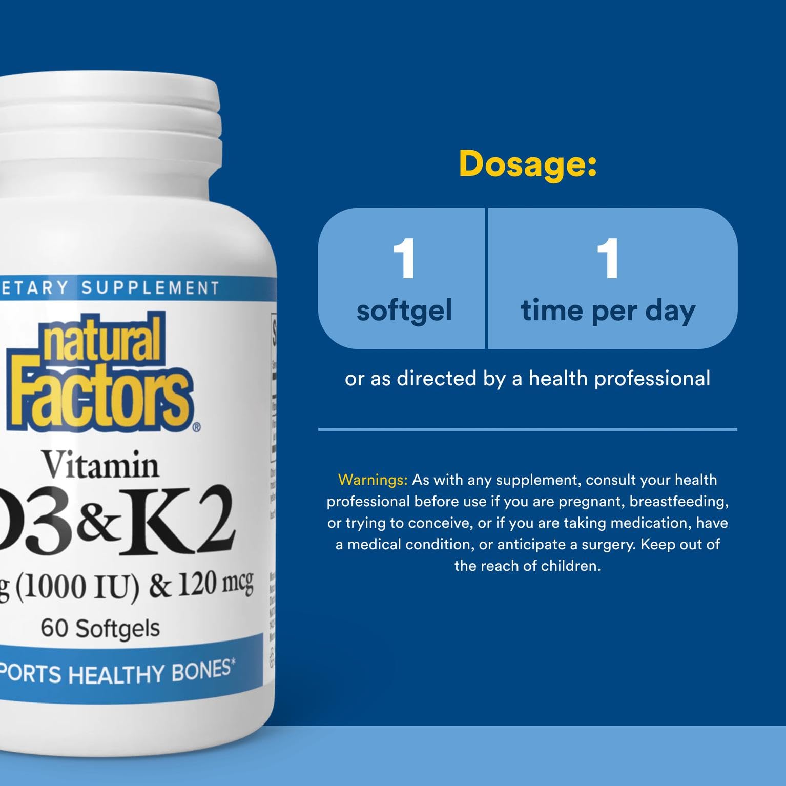 Natural Factors D3 K2 softgels in hand for daily use.