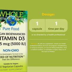 Closeup of Natural Factors D3 label emphasizing purity and testing