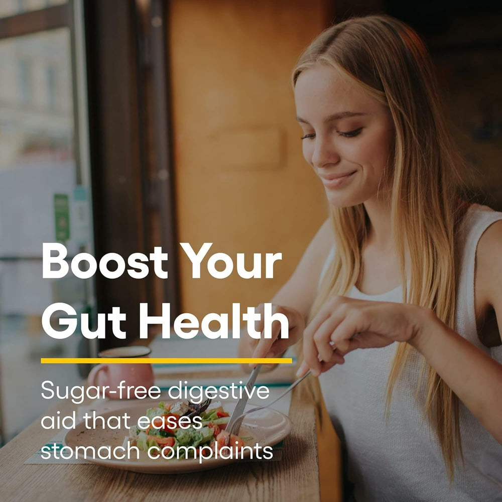 Illustration shows xylitol and stevia sweeteners in Natural Factors DGL Chewable.