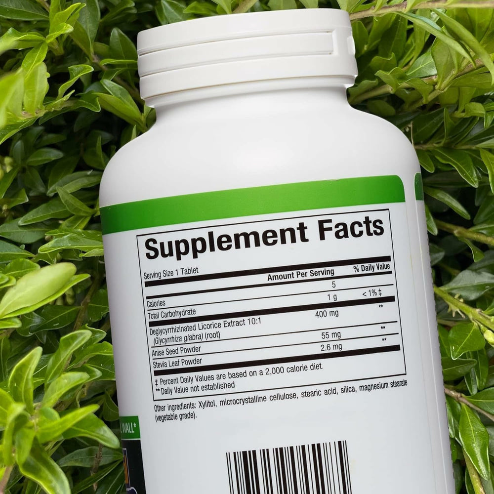 Natural Factors DGL Chewable tablets ready to take before meals for comfort.