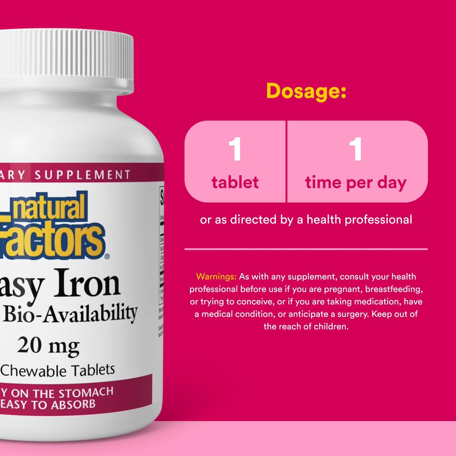 Natural Factors Easy Iron tropical flavor chewable emphasizes approachable daily supplementation.