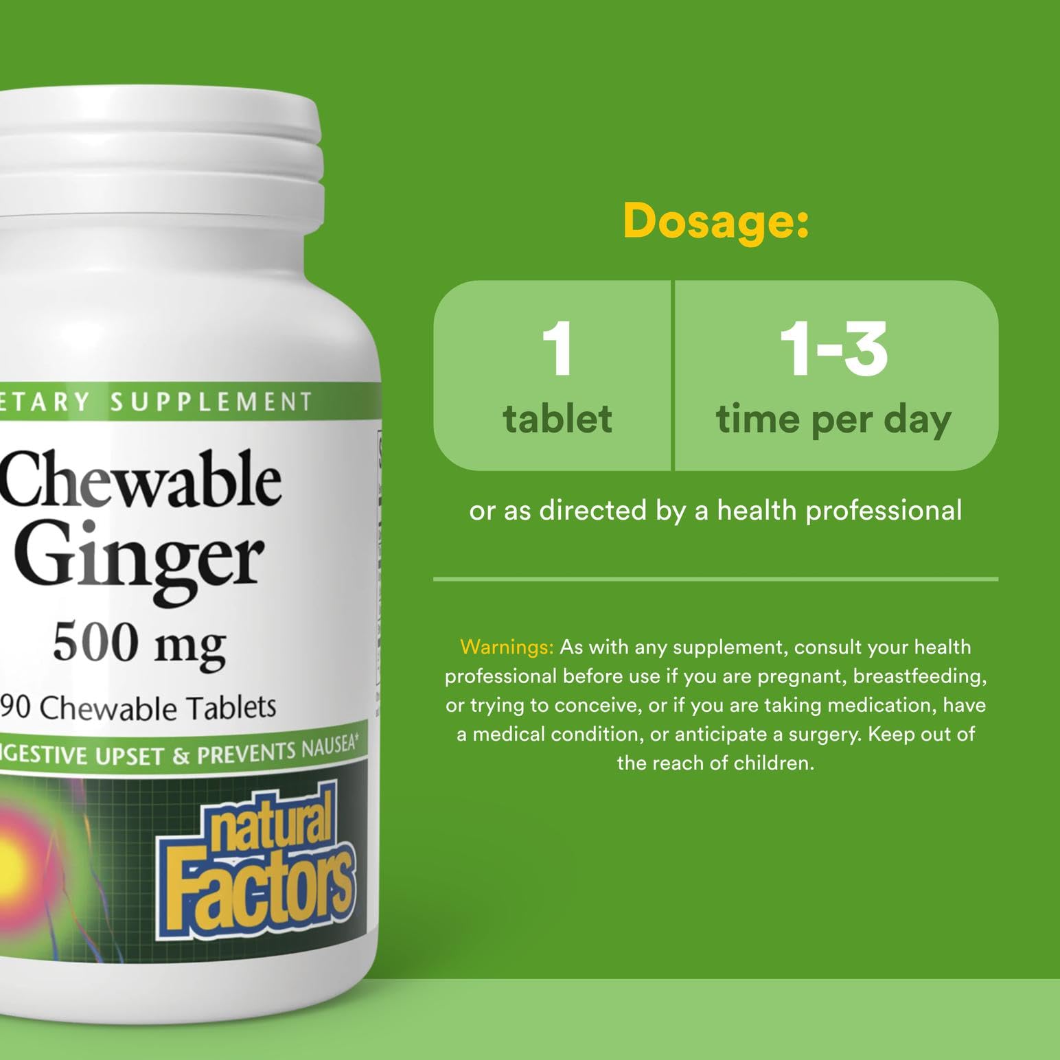 Natural Factors ginger root image underscoring high-quality ingredient.