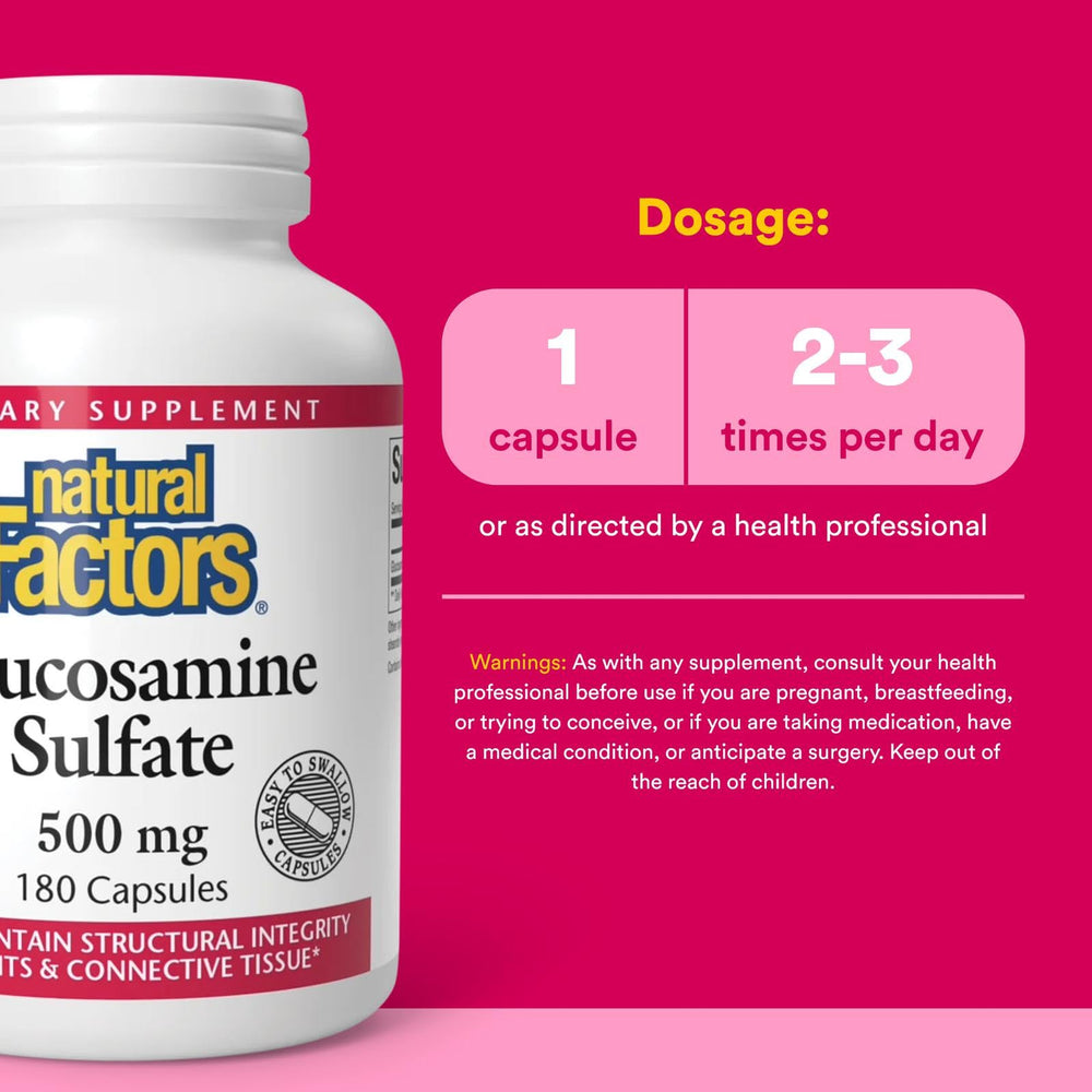 Natural Factors Glucosamine Sulfate capsules closeup for easy daily use