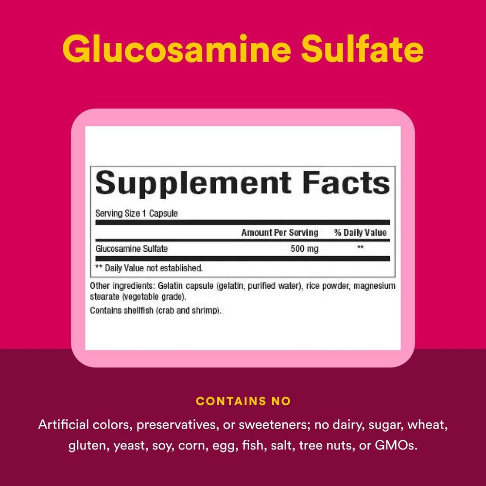 Natural Factors Glucosamine Sulfate label detail indicating shellfish sourcing and testing