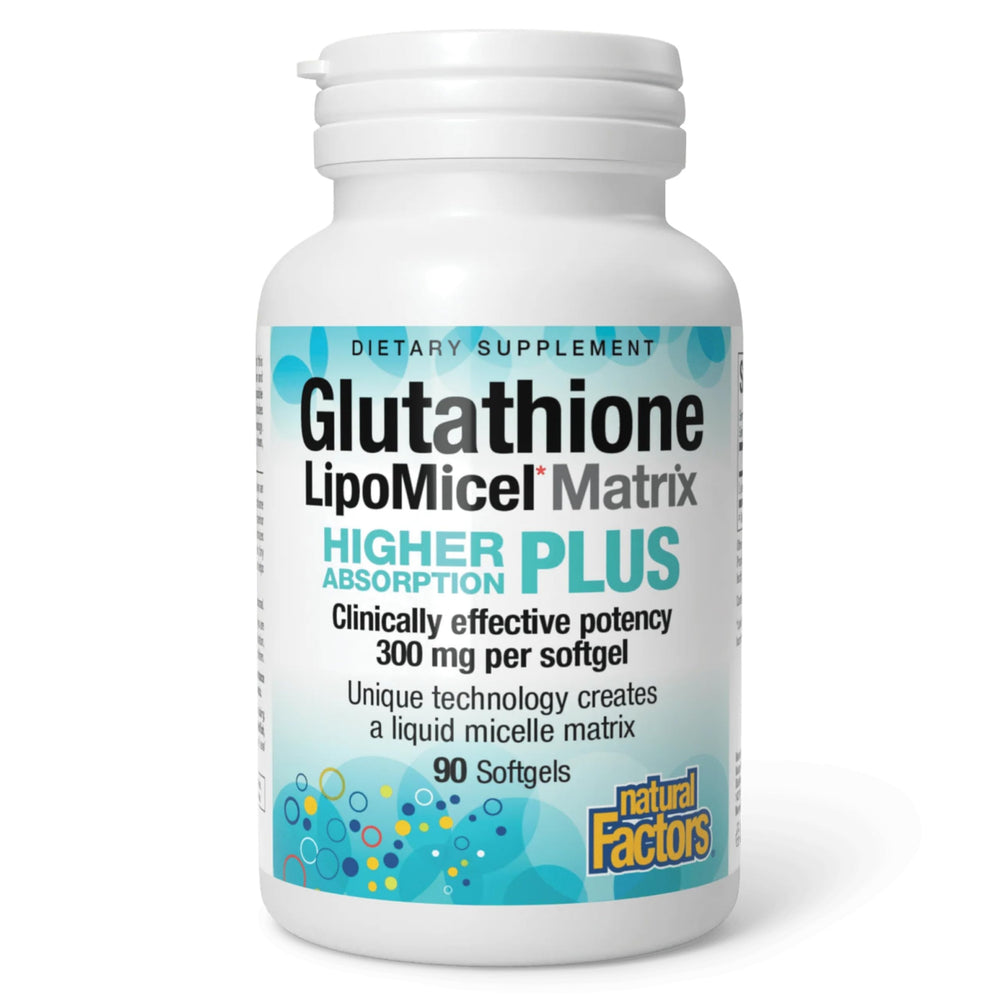 Natural Factors Glutathione Lipomicel Matrix bottle front for enhanced antioxidant support.