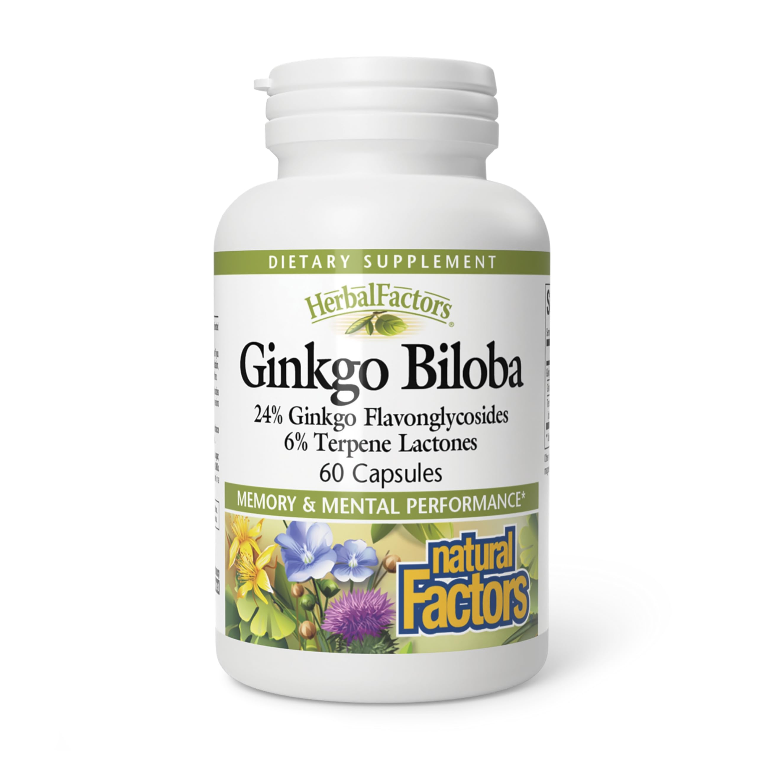Natural Factors HerbalFactors Ginkgo Biloba bottle supports daily mental clarity and circulation
