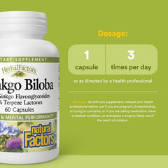 Natural Factors HerbalFactors Ginkgo Biloba label closeup highlights key ingredients