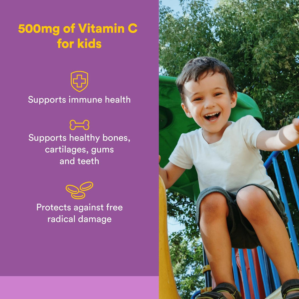 Natural Factors Kids Vitamin C 500 mg raspberry wafers provide tasty support for daily health