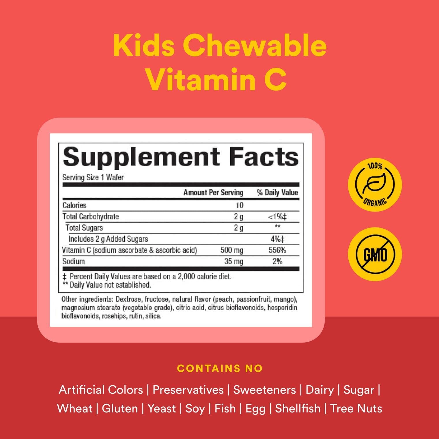 Natural Factors Kids Vitamin C 500 mg wafers passionfruit pack with tropical aroma