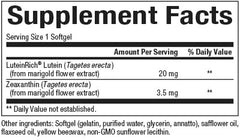 Natural Factors Lutein 20mg softgels label highlighting non-GMO sourcing.