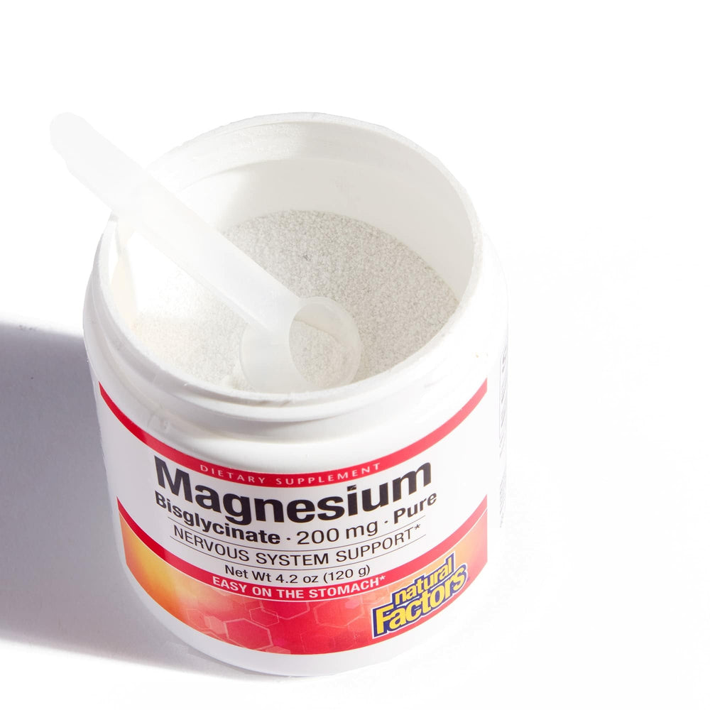 Natural Factors Magnesium Bisglycinate Powder stirred into water for convenient daily intake.