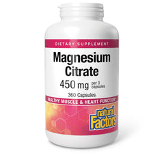 Natural Factors Magnesium Citrate 150 mg bottle cap shown for easy daily supplementation supporting muscle and heart health