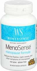 Natural Factors MenoSense capsules bottle offering menopause symptom support.