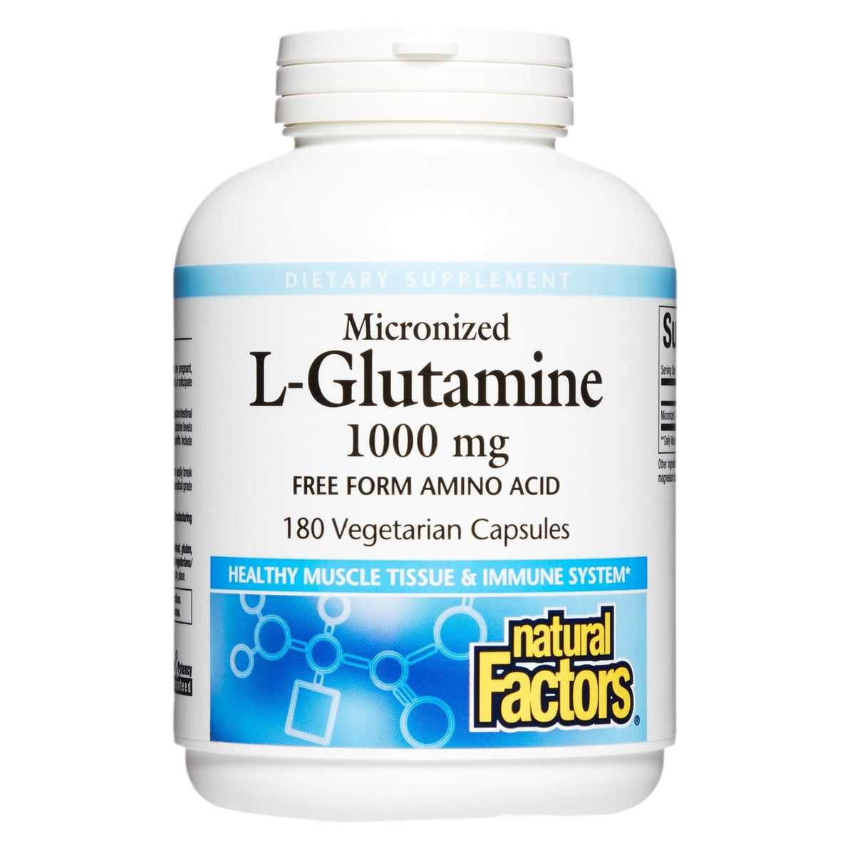 Natural Factors Micronized L-Glutamine bottle: easy recovery support for active days