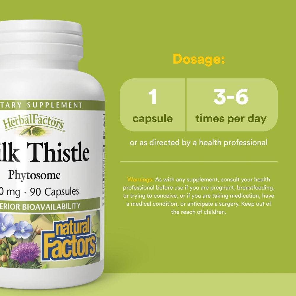 Label of Natural Factors Milk Thistle Phytosome highlighting organic, non-GMO quality.