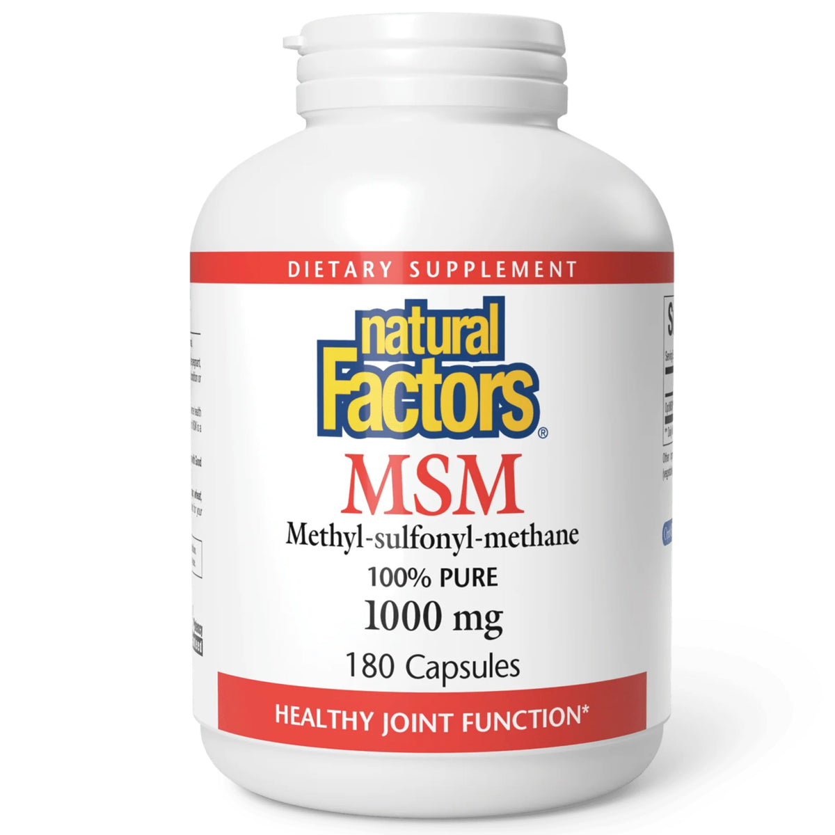Natural Factors MSM bottle front view highlights joint support and daily use.