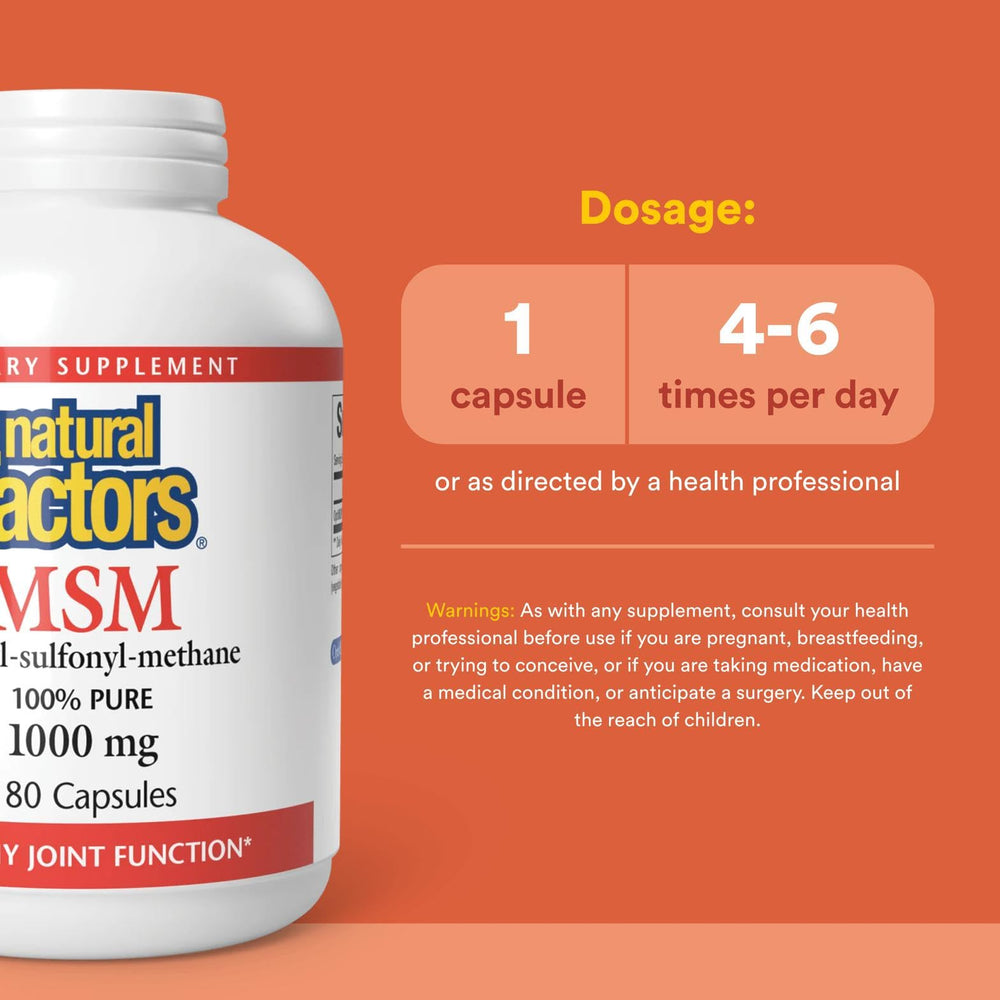 Natural Factors MSM capsules closeup for easy daily intake.