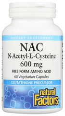 Natural Factors NAC 600 mg bottle front signaling immune support and antioxidant potential