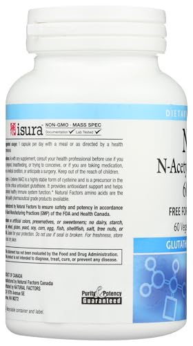 Natural Factors NAC 600 mg bottle pour showing convenient daily capsule routine