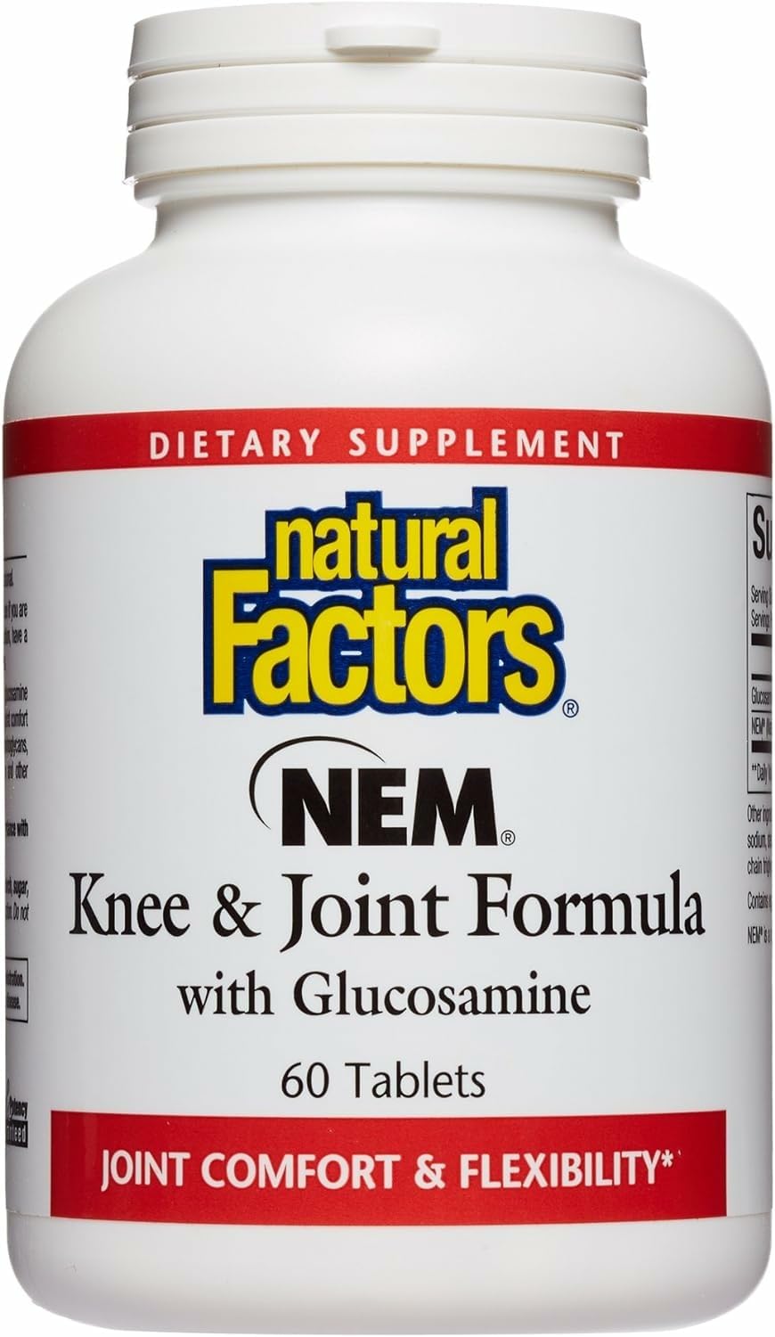 Natural Factors NEM knee joint ingredients close-up highlighting glucosamine