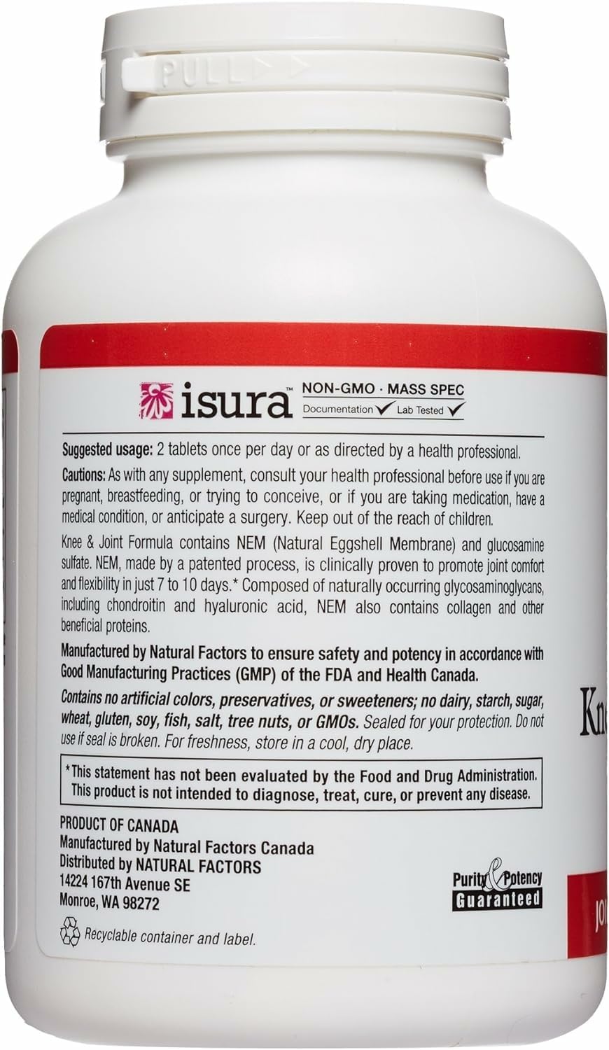 Natural Factors NEM Knee & Joint ingredients chart highlights key components