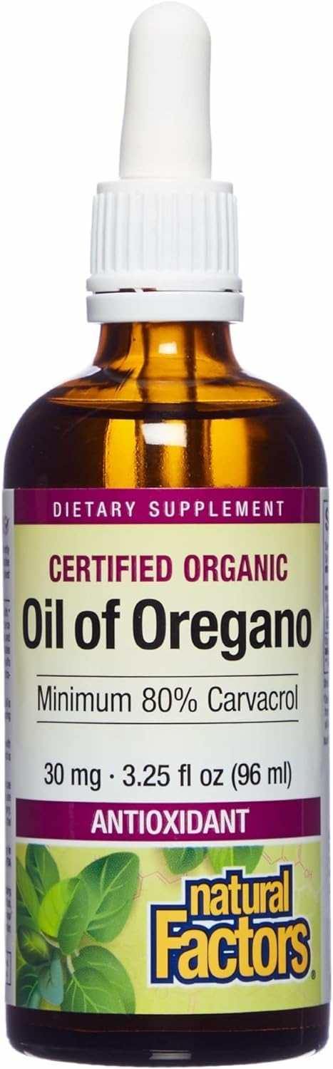 Natural Factors Oil of Oregano bottle with dropper for easy daily dosing and immune support