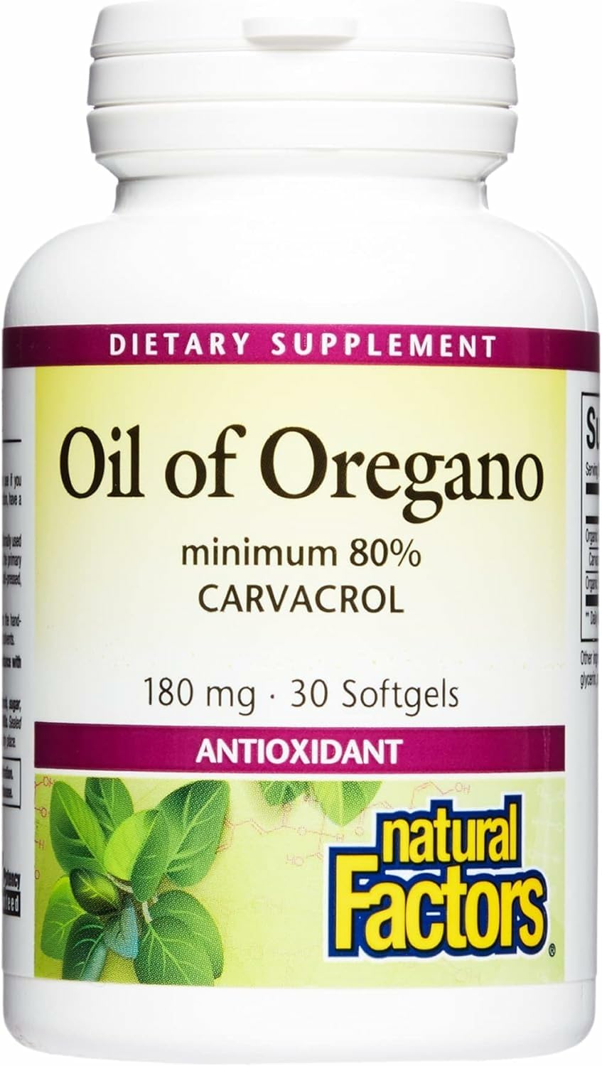 Natural Factors Oil of Oregano bottle with softgels for daily immune support.