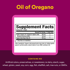 Natural Factors Oil of Oregano label details emphasize non-GMO formulation