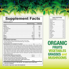 Natural Factors Organic Fermented Protein & Greens powder close-up emphasizes clean nutrition.