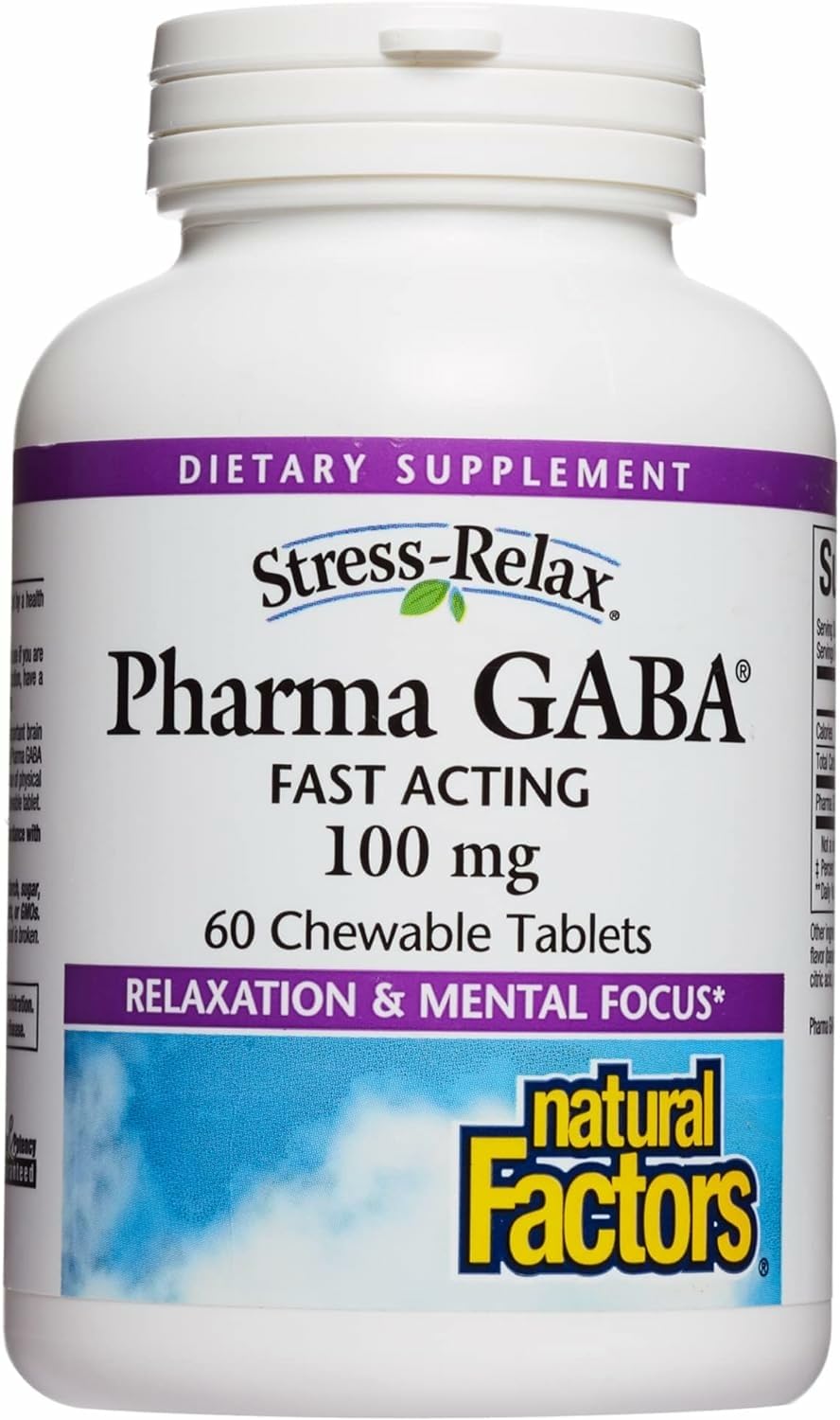 Natural Factors Pharma GABA bottle on counter highlighting calm sleep support
