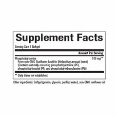 Natural Factors phosphatidylserine bottle side shows gluten-free and soy-free formula
