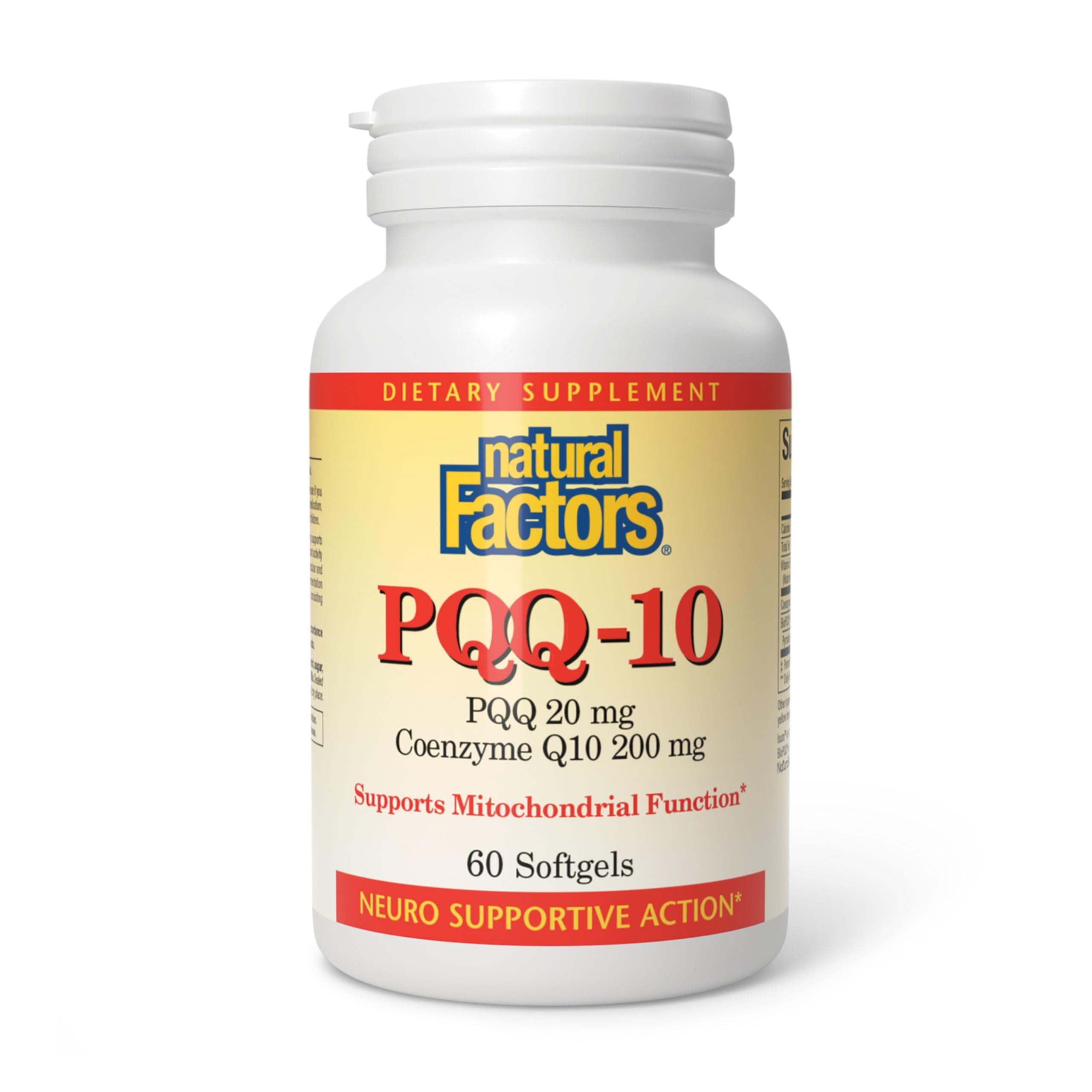 Natural Factors PQQ-10 softgels bottle front showing label for antioxidant support